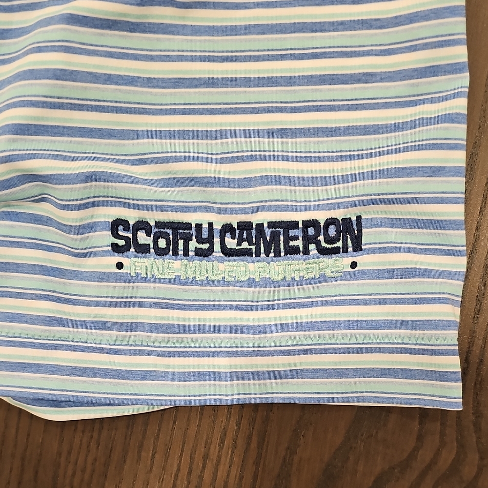 Scotty Cameron RARE Jackpot Johnny Peter Millar Light Blue Striped Polo Shirt - Picture 2 of 4